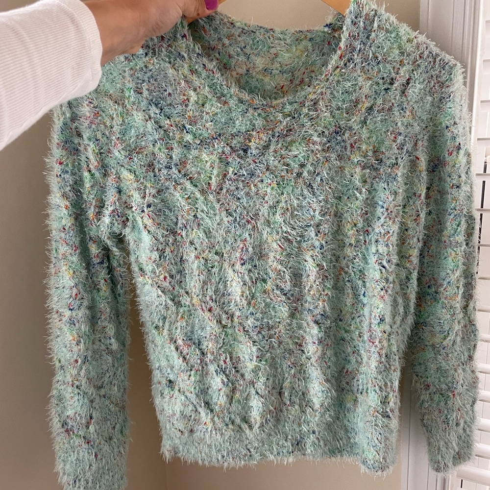 Soft and Stretchy Multicolor Sweater, Green Base - XS Size